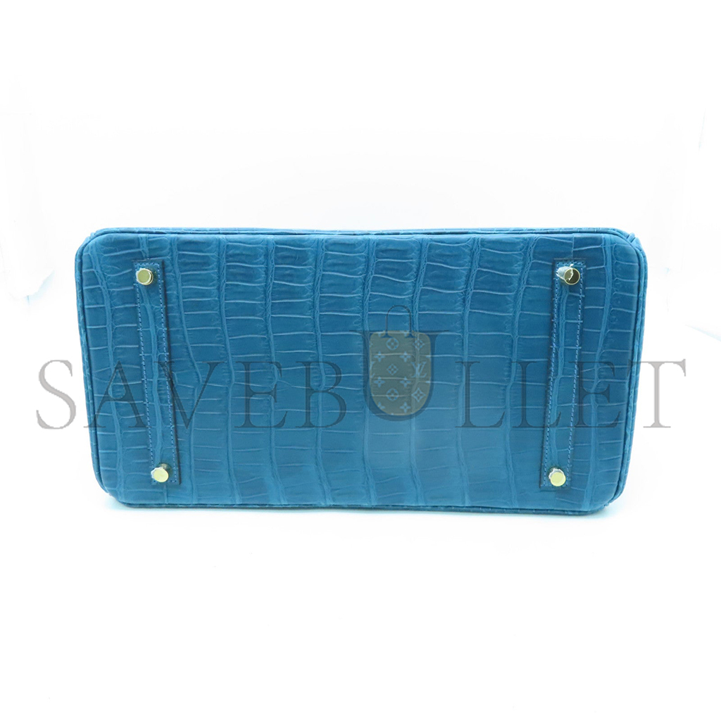 H**mes master birkin 25 crocodile leather nile blue gold buckle h041354ck39 (25*20*13cm)